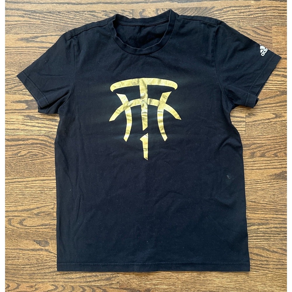Adidas T-Mac Graphic Tee Mens Small Black Gold Tracy McGrady Basketball Shirt